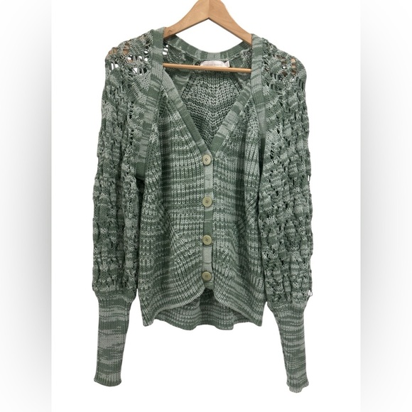 JONATHAN SIMKHAI Adeline Cotton Blend Cardigan Sweater in Lichen Jade - Small - Picture 5 of 12